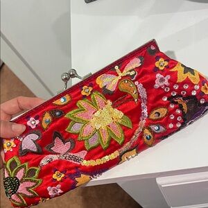 Embroidered Red Clutch Bag
